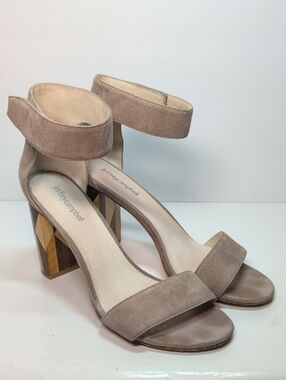 Jeffrey Campbell Suede Ankle-Strap Block Heels with Geometric Wood Heel size 10